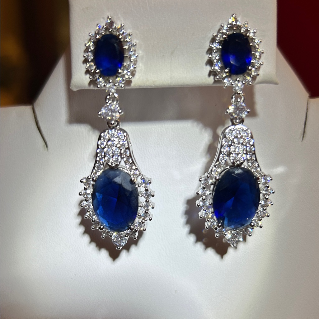 Sapphire Blue And Silver Crystal Earrings